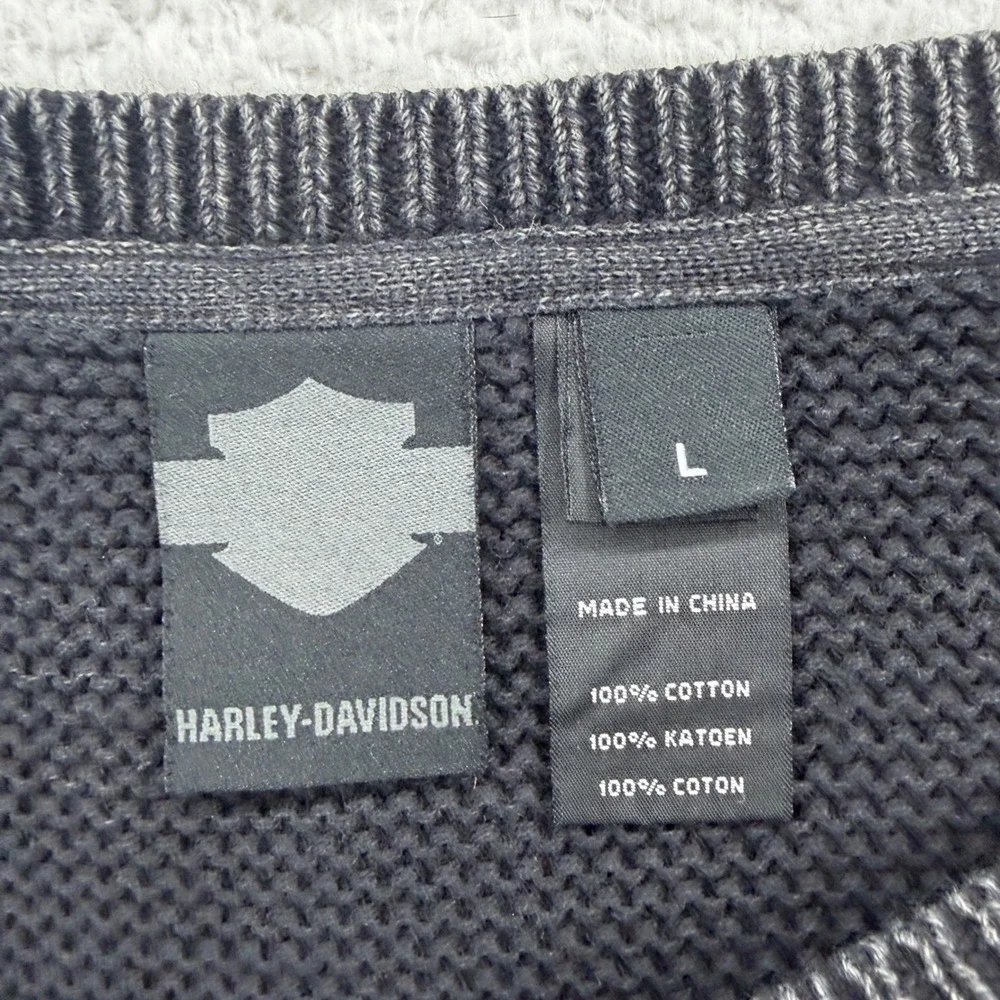 Harley Davidson Womens Sweater Charcoal Gray Knitted‎ Cotton Raglan Size L